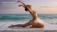 Kapotasana. Pigeon-Pose. Yogini. Greek goddess, classical artistic yoga on wet marble 30s